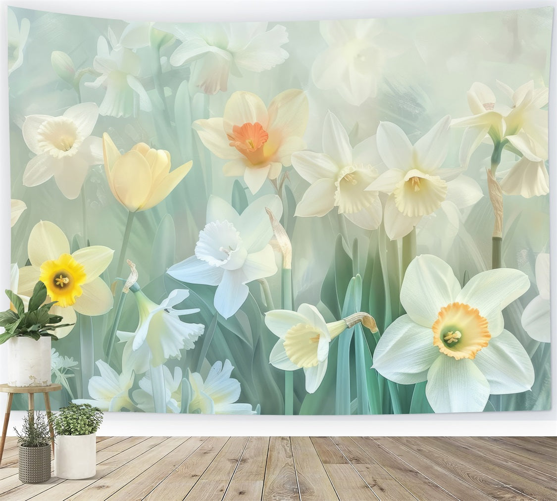Toile de Fond Jonquille Fleurs Jaunes Blanches CJJ2-2