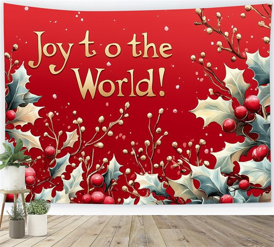 Toile de Fond Joie sur la Terre Feuilles de Houx Rouge et Or CJJ2-22