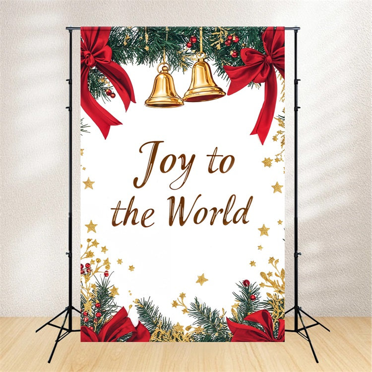Toile de Fond Joie sur la Terre Cloches de Noël Rubans Rouges CJJ2-24