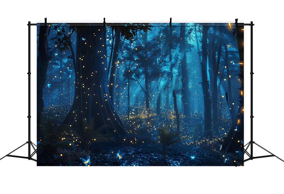 Toile de Fond Forêt Rêveuse Lueur Bleue Bois Enchanté CJJ2-38