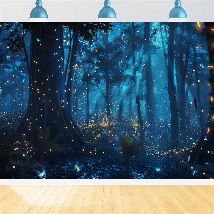Toile de Fond Forêt Rêveuse Lueur Bleue Bois Enchanté CJJ2-38