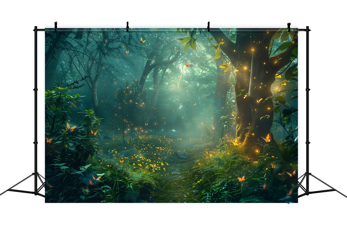 Toile de Fond Forêt Clairière Secrète Lucioles Lumineuses CJJ2-46