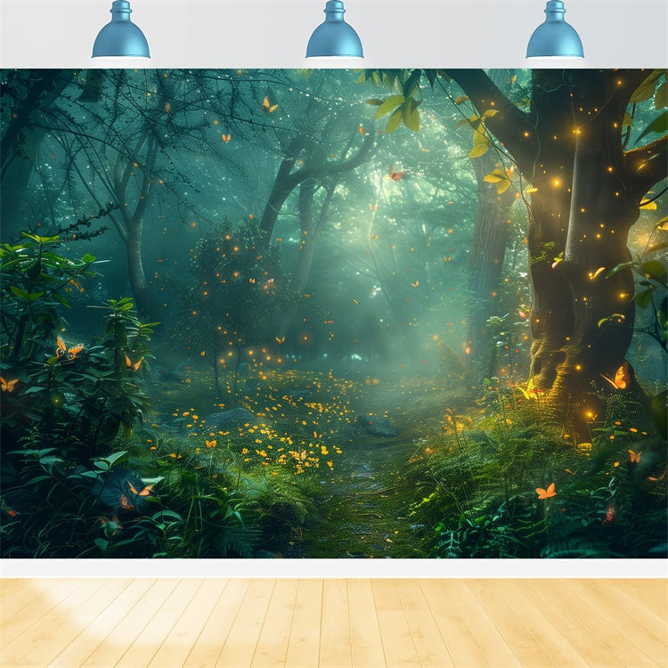 Toile de Fond Forêt Clairière Secrète Lucioles Lumineuses CJJ2-46