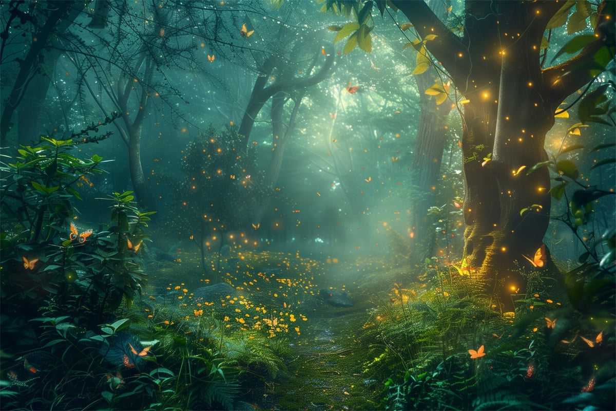 Toile de Fond Forêt Clairière Secrète Lucioles Lumineuses CJJ2-46