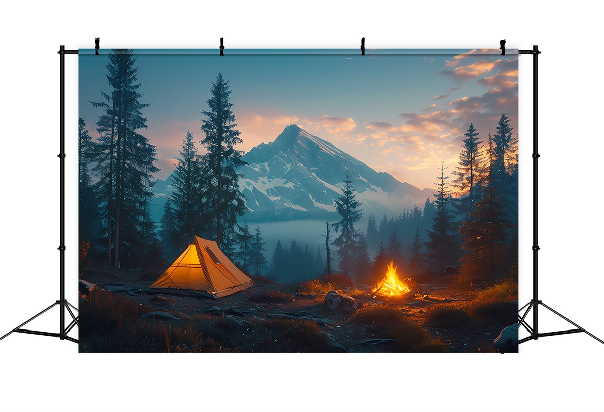 Toile de Fond Nature Sauvage Camping Forêt Sommet Neigeux CJJ2-47