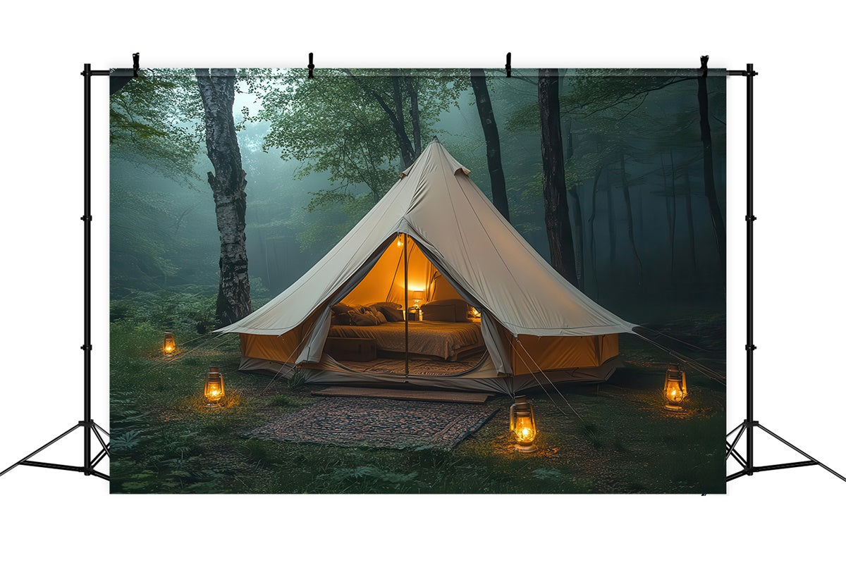 Toile de Fond Photographie Forêt Tente Chaleureuse Lumière Douce CJJ2-49
