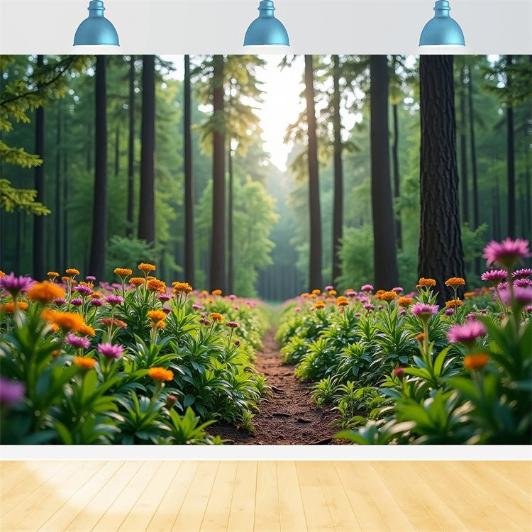 Toile de Fond Forêt Sentier Fleuri Épanoui CJJ2-58