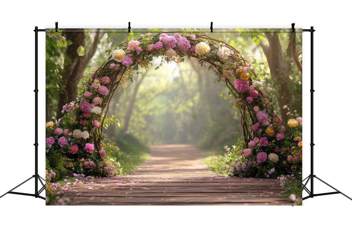 Toile de Fond Photographie Forêt Arche Fleurie Élégante CJJ2-62
