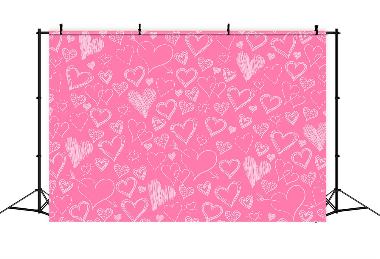 Toile de fond Fille Rose Cœurs Roses Dessinés à la Main CJJ2-70