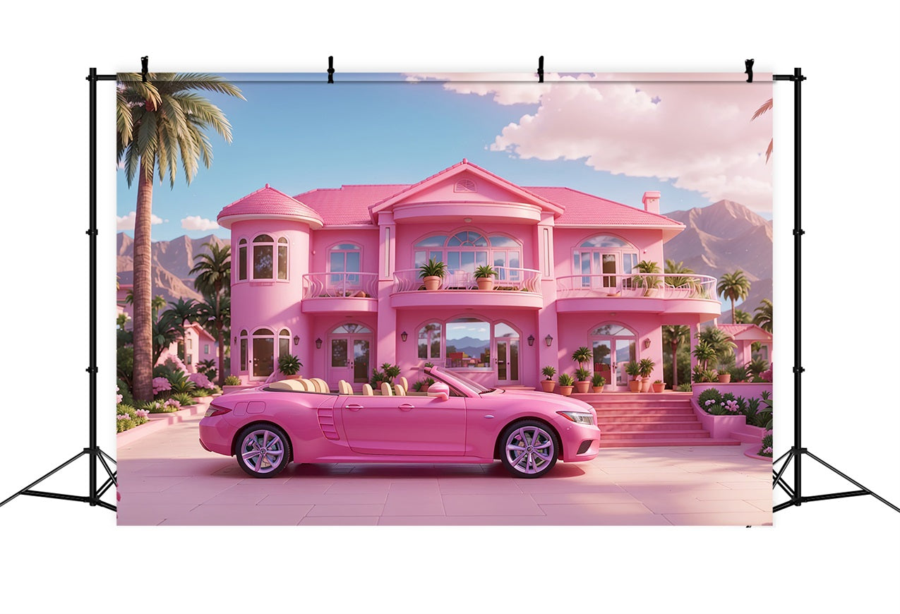 Toile de fond Fille Rose Maison Rose Voiture Rose CJJ2-83
