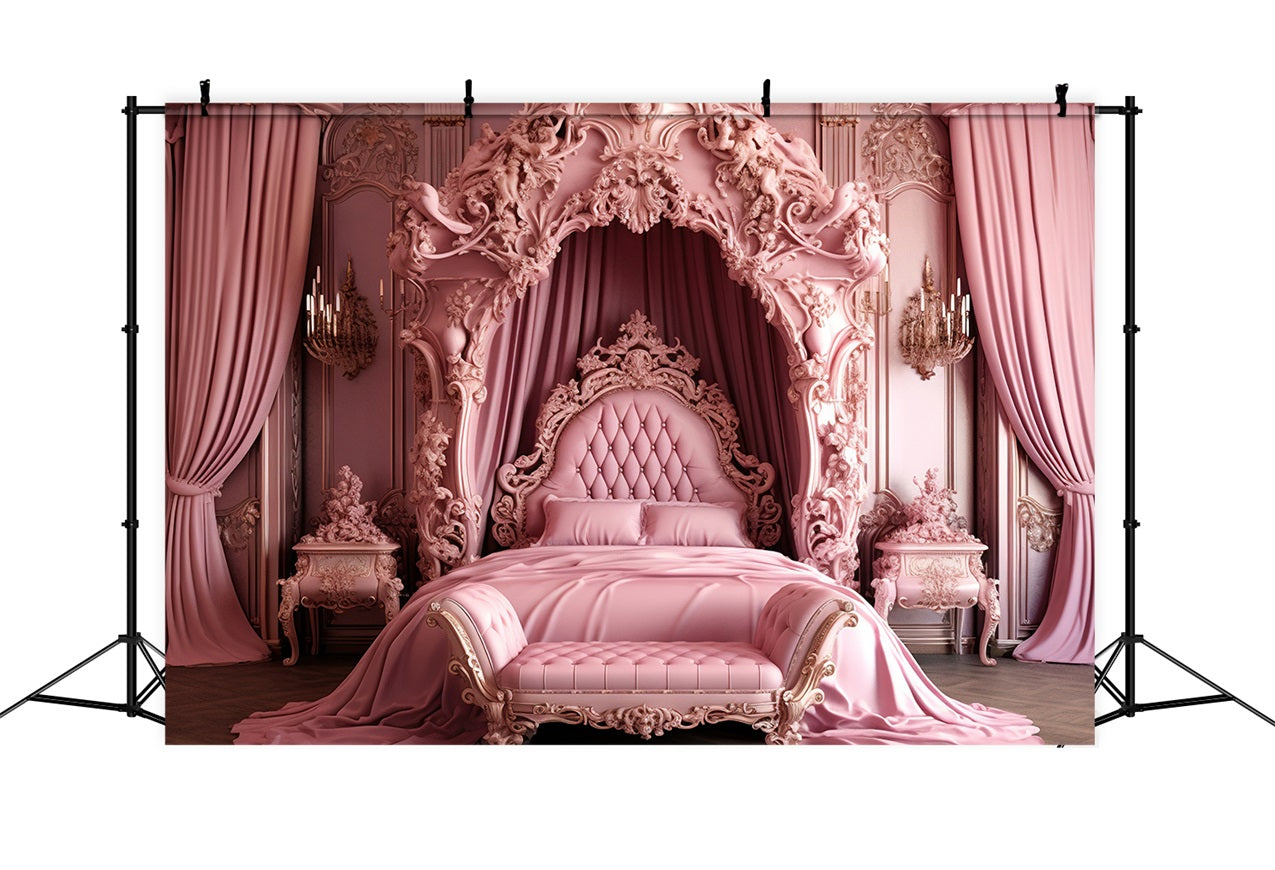 Toile de fond Maison de Rêve Fille Rose Lit Baroque Rose CJJ2-85