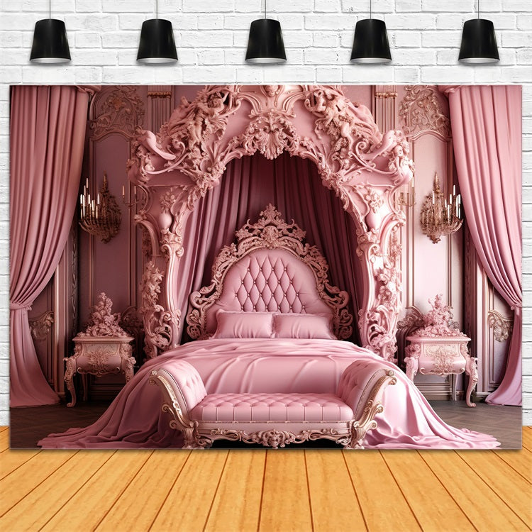 Toile de fond Maison de Rêve Fille Rose Lit Baroque Rose CJJ2-85