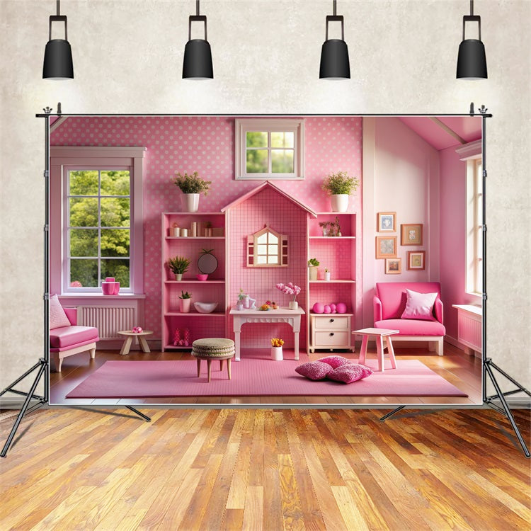 Toile de fond Poupée Mode Chambre Maison de Poupée Rose CJJ2-91