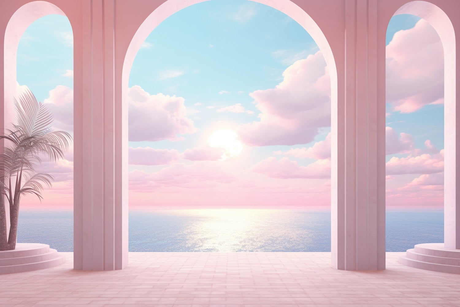 Toile de fond Poupée Mode Horizon Coucher de Soleil Arche Rose CJJ2-99