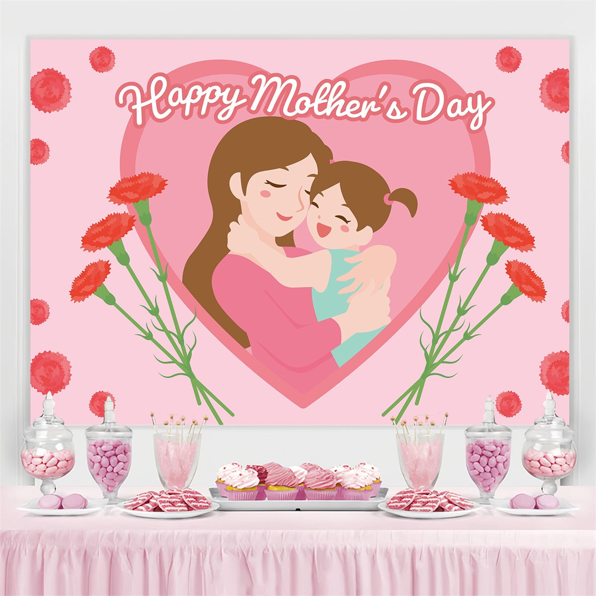 Toile de fond Fête des Mères Personnalisable Chaleureuse Étreinte Florale CJJ3-114