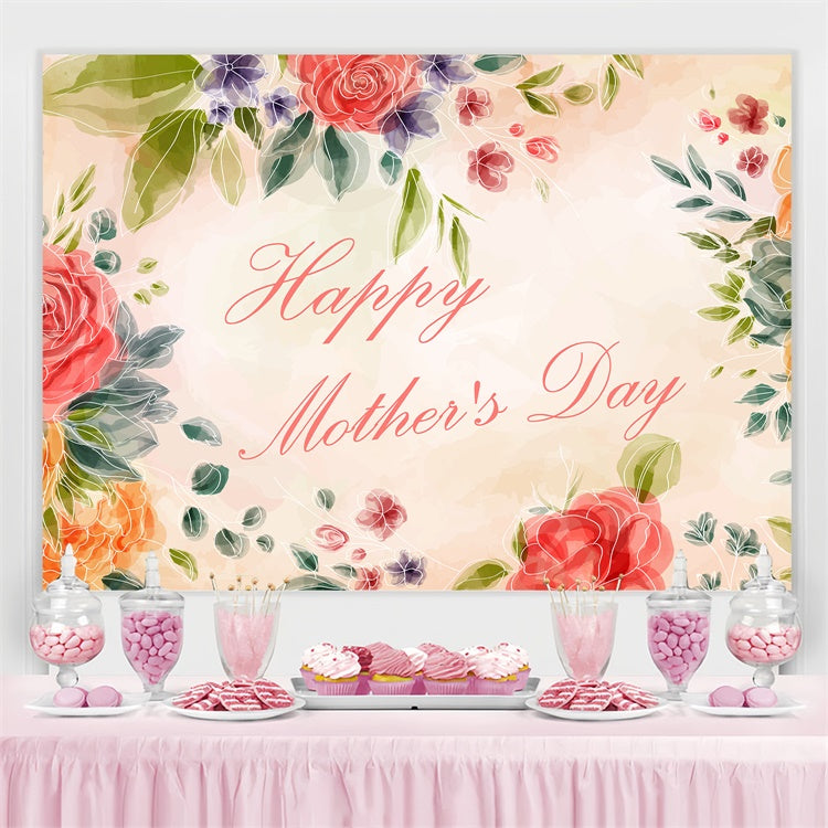Toile de fond Fête des Mères Personnalisable Rustique Aquarelle Rose CJJ3-120