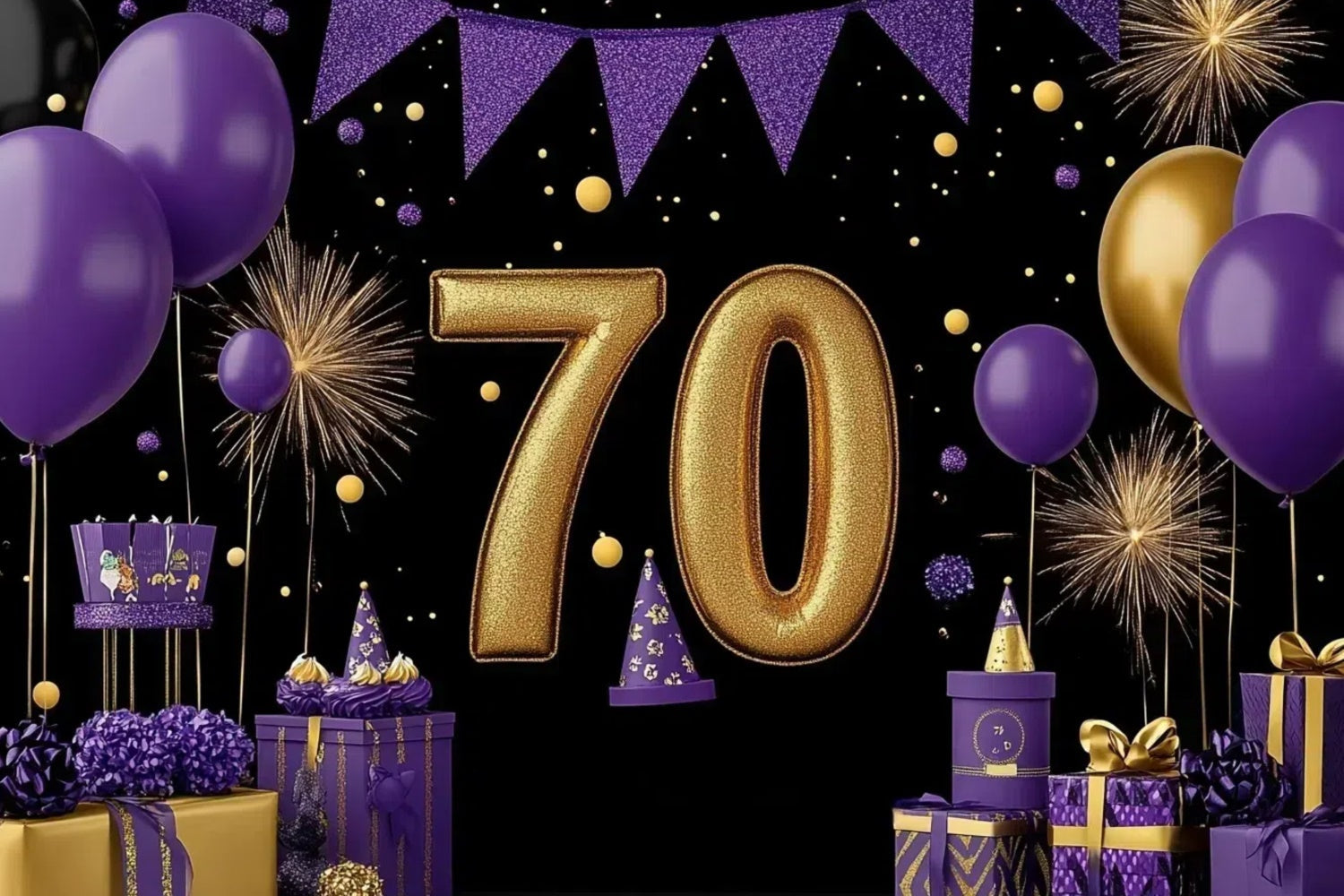 Toile de fond Anniversaire Personnalisé Ballon Violet Luxe 70ème CJJ3-210
