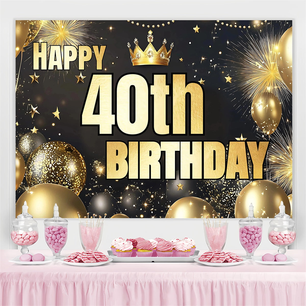 Toile de fond Anniversaire Personnalisé Ballons Élégants Feux d’Artifice 40ème CJJ3-220