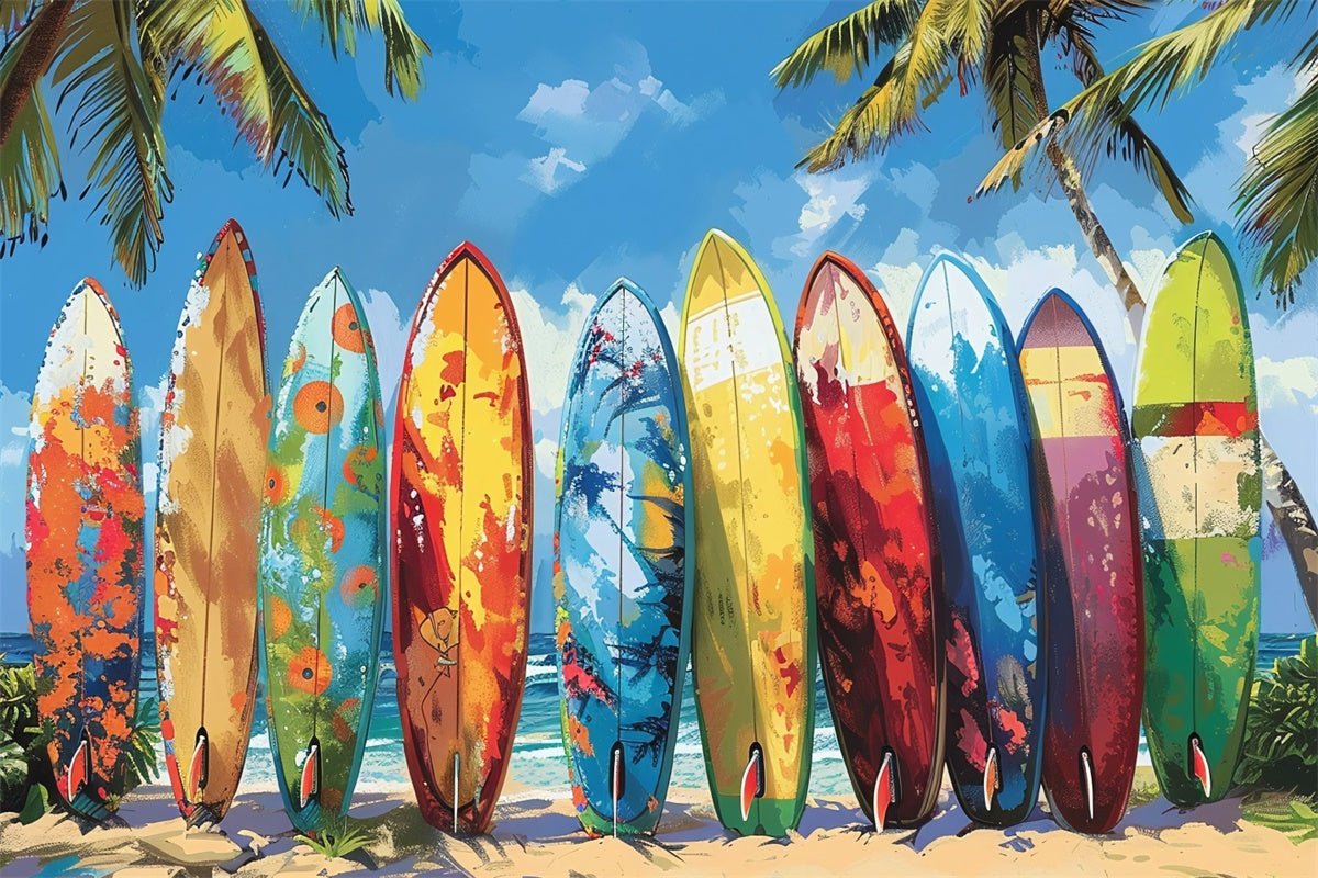 Toile de fond de Plage Été Photographie Planches de Surf Colorées CJJ3-229
