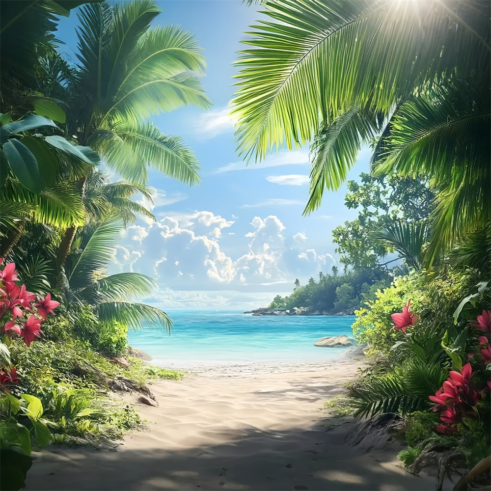 Toile de fond de Plage Été Sentier Bord de Mer Feuilles de Palmier CJJ3-235