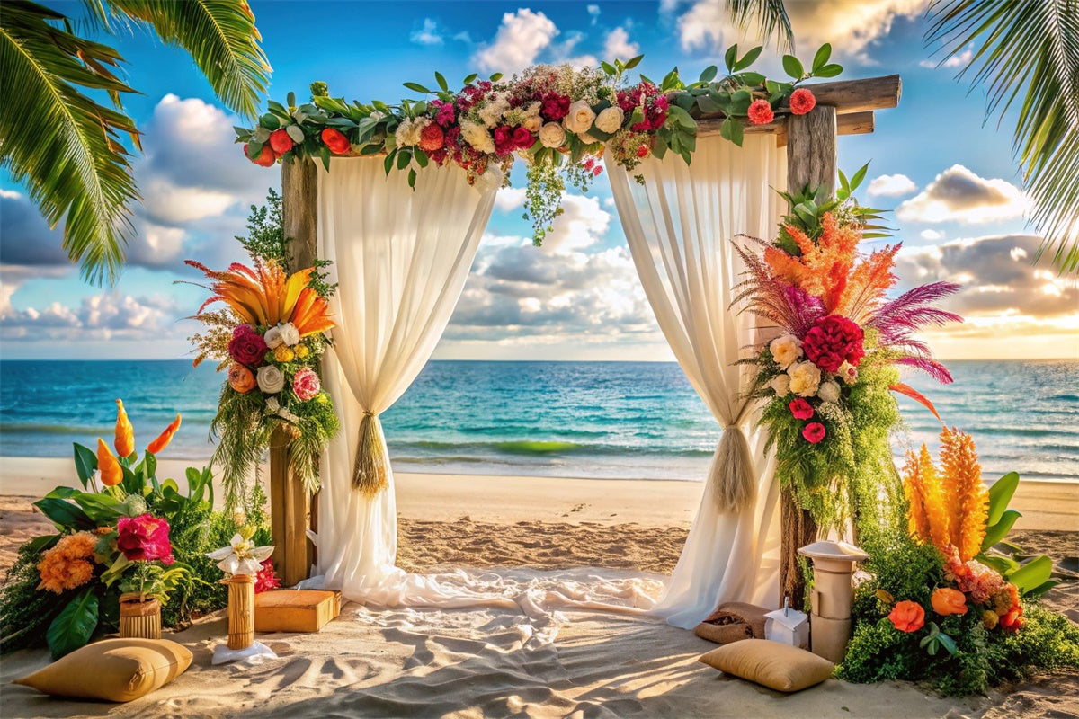 Toile de fond de Plage Été Mariage Tropicale Fleur CJJ3-239