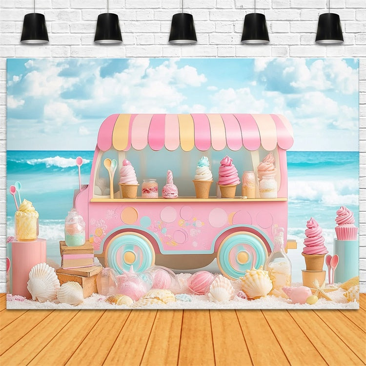 Toile de fond de Plage Été Photographie Crème Glacée CJJ3-243