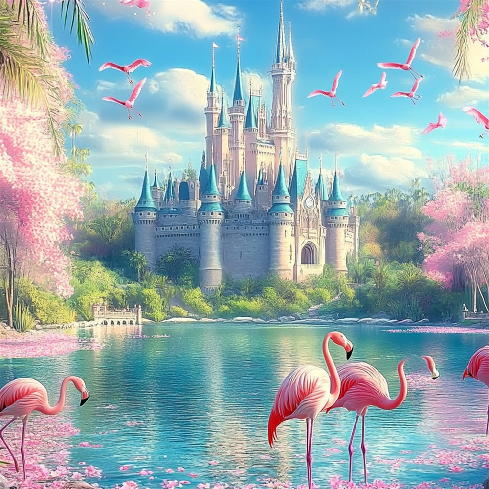 Toile de fond de Plage Été Tropicale Château de Rêve Flamant Rose CJJ3-247