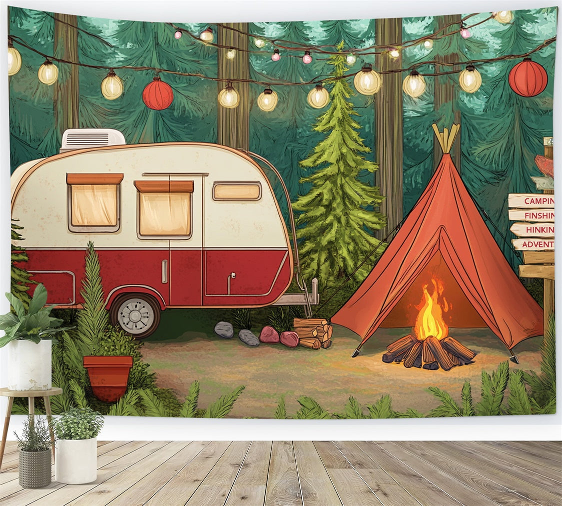 Toile de fond Été Guirlandes Lumineuses Camping-Voiture CJJ3-252