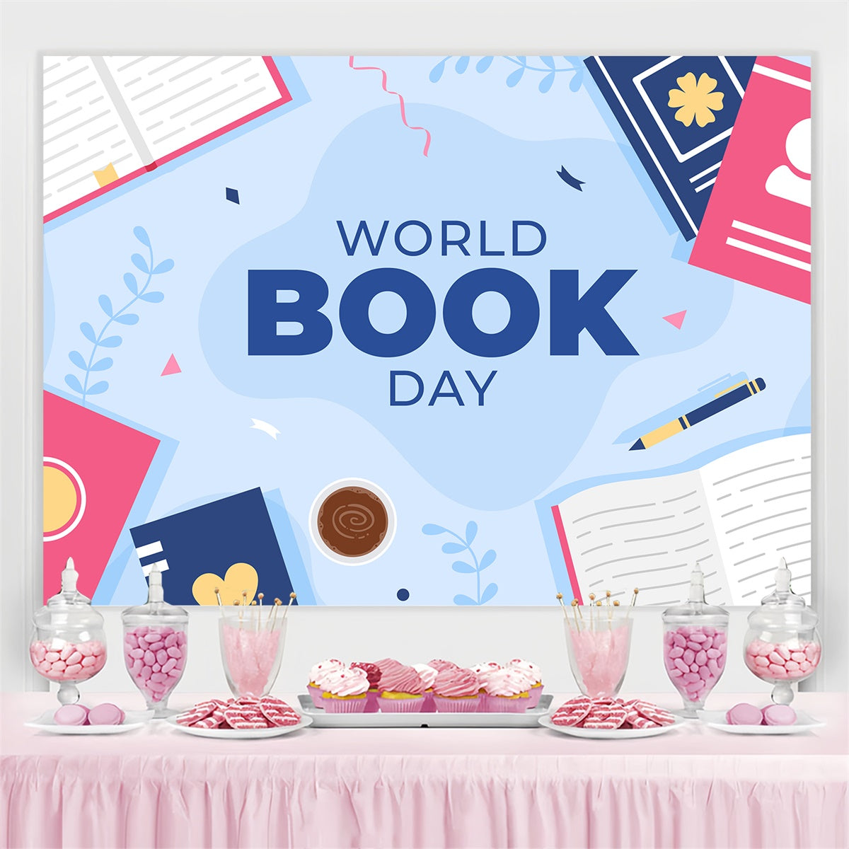 Toile de fond Journée Mondiale du Livre Livres Élégants et Café CJJ3-68