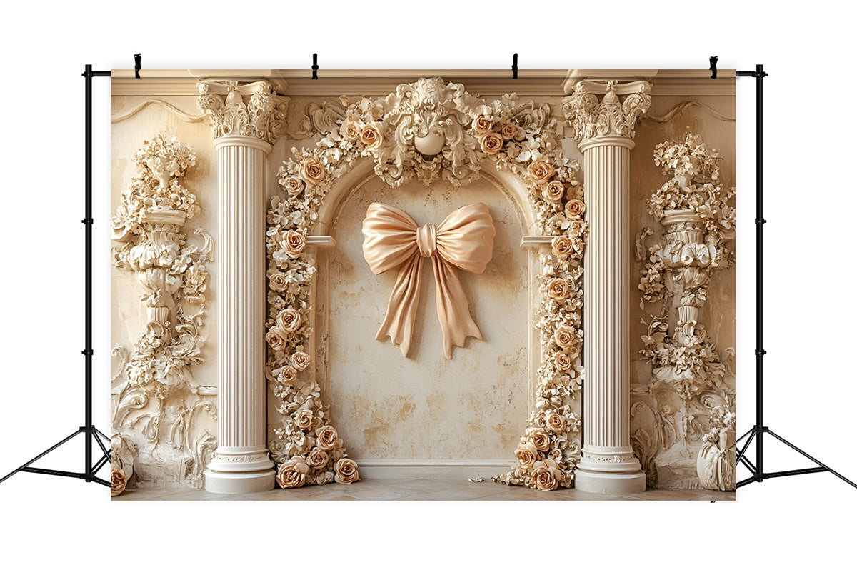 Toile de fond Mur de Fleurs Romantique Arche Roses Ivoire Nœud CSH2-219