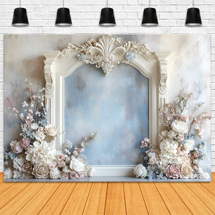 Toile de fond Mur de Fleurs Romantique Cadre Floral Bleu CSH2-233