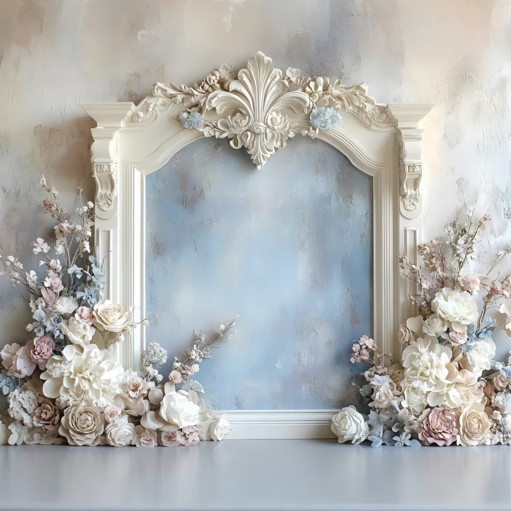 Toile de fond Mur de Fleurs Romantique Cadre Floral Bleu CSH2-233