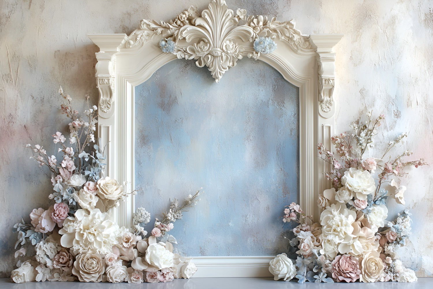 Toile de fond Mur de Fleurs Romantique Cadre Floral Bleu CSH2-233