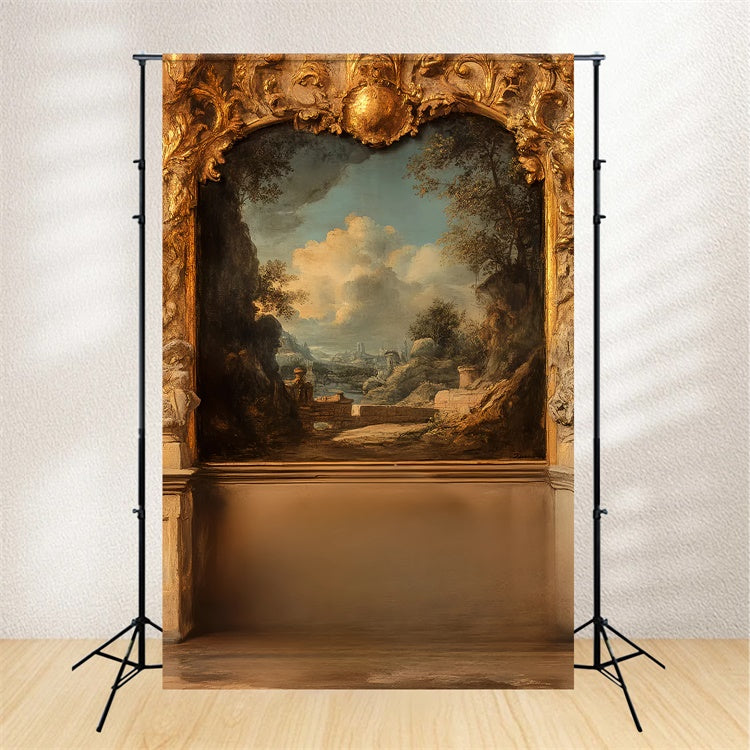 Toile de fond Mur Vintage Paysage Rustique Encadré Doré CSH2-250