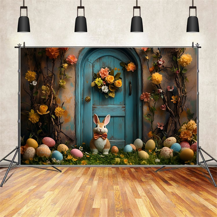 Toile de Fond Pâques Porte Bois Rustique Lapin CSH2-86