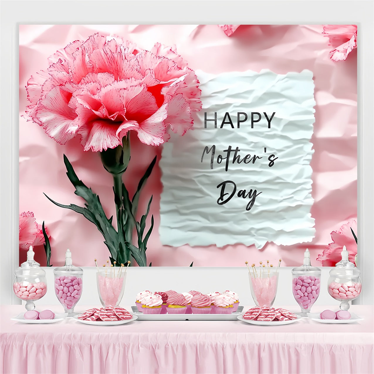 Toile de fond Fête des Mères Personnalisable Papier Froissé Fleuri CSH3-163