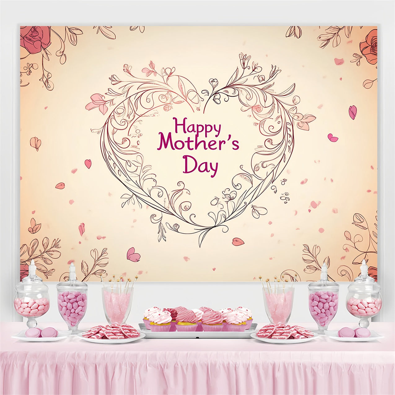 Toile de fond Fête des Mères Personnalisable Cœur Floral CSH3-183