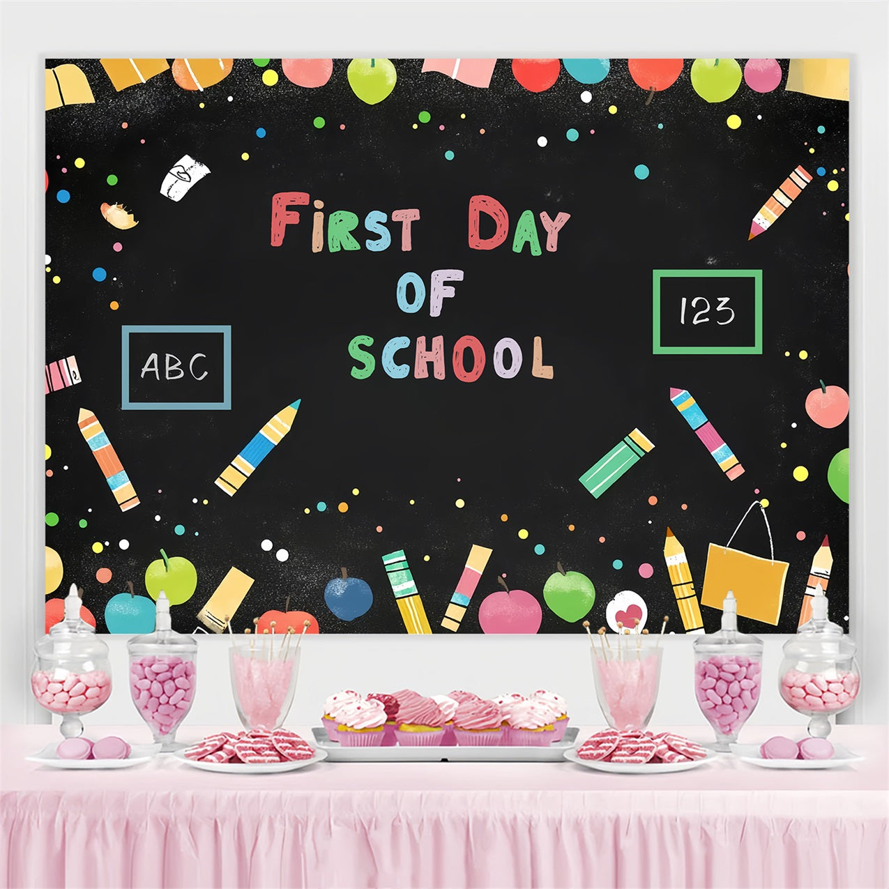 Toile de fond Rentrée des Classes Décoration Ludique Tableau Noir CSH3-42