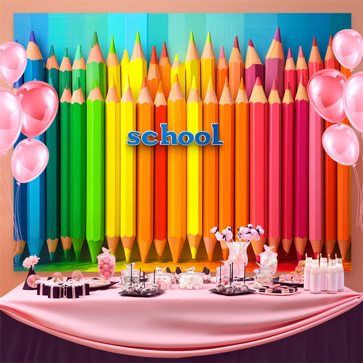 Toile de fond Rentrée des Classes Crayons de Couleur Arc-en-Ciel CSH3-43