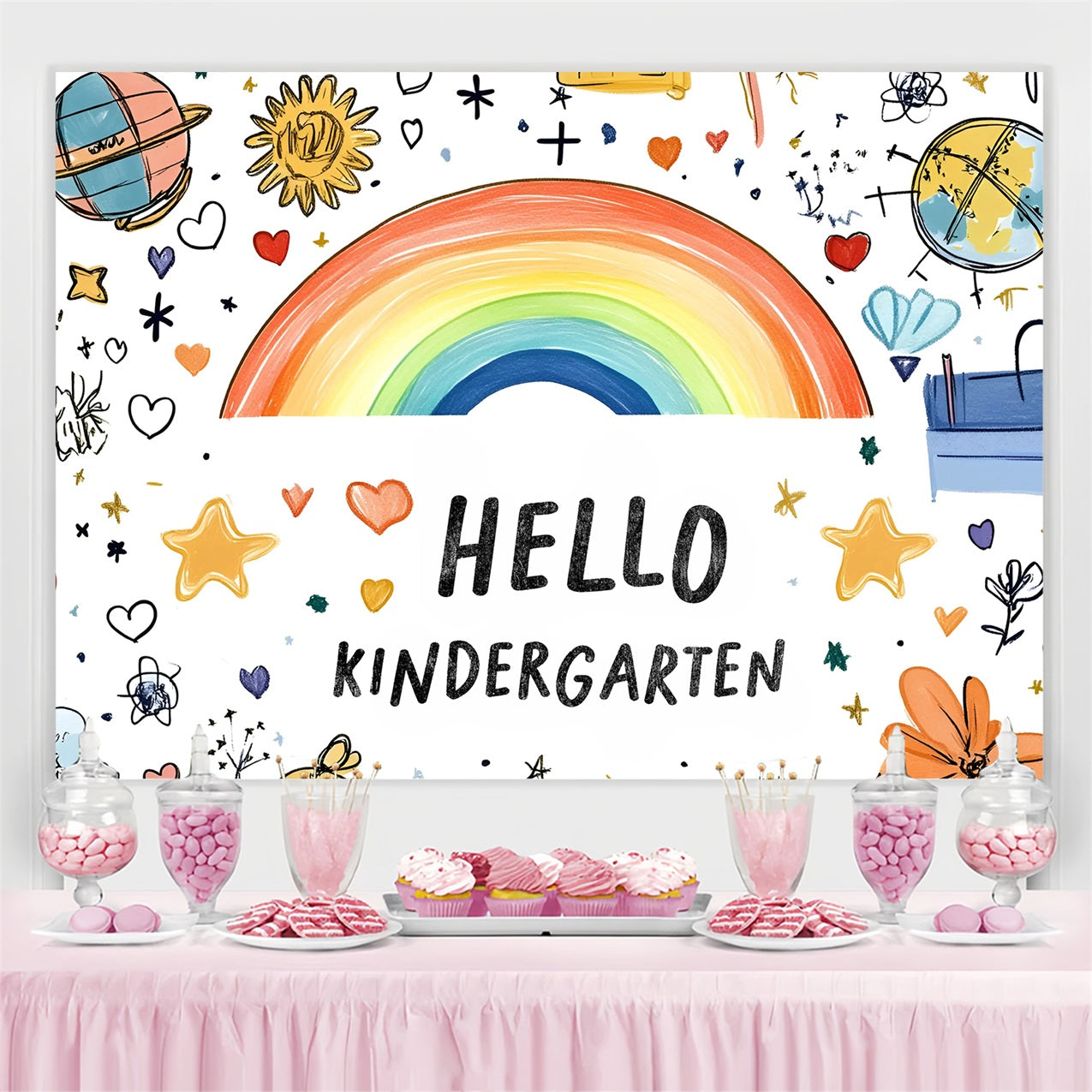 Toile de fond Rentrée des Classes Étoiles Dessinées à la Main Arc-en-Ciel CSH3-52