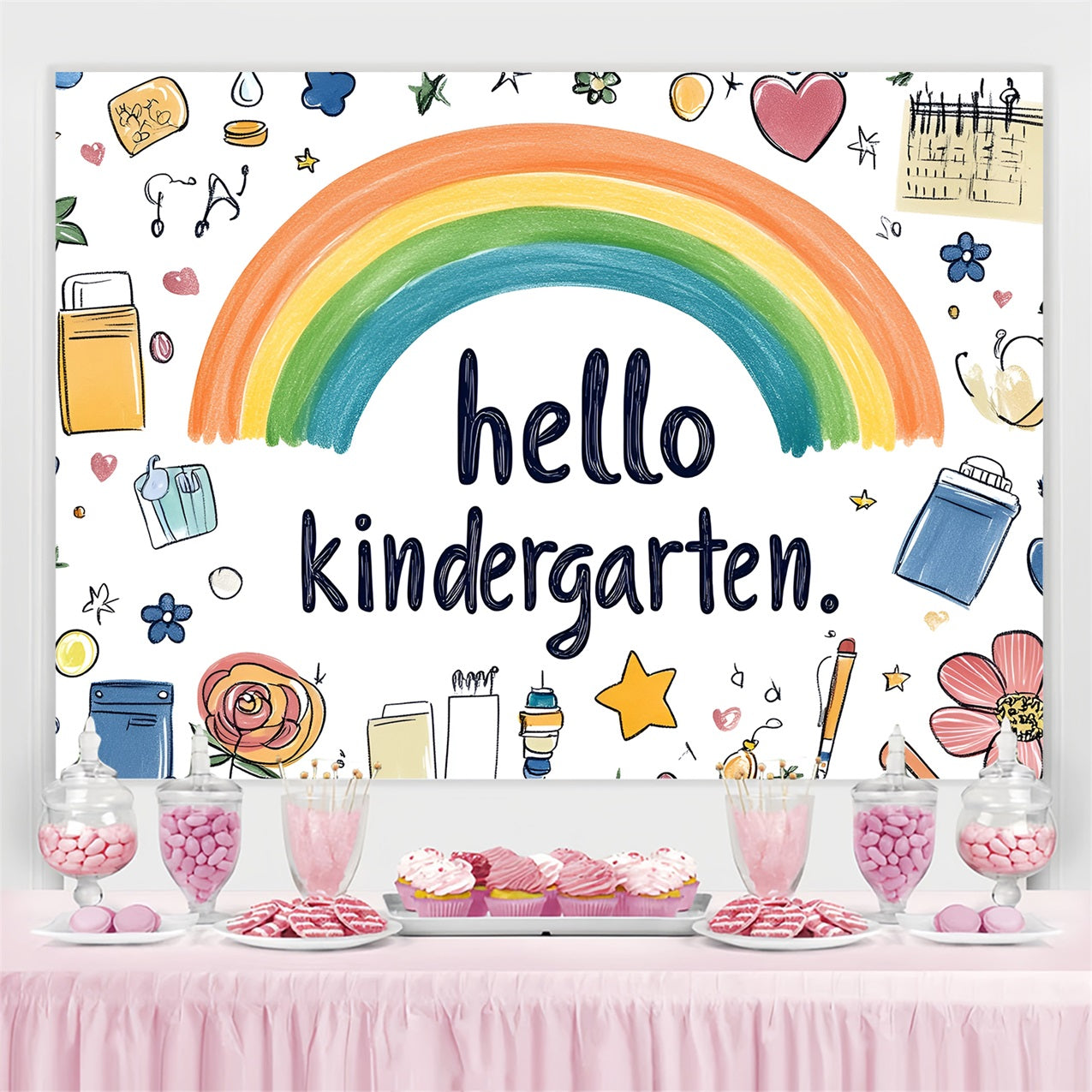 Toile de fond Rentrée des Classes Aquarelle Ludique Maternelle CSH3-54