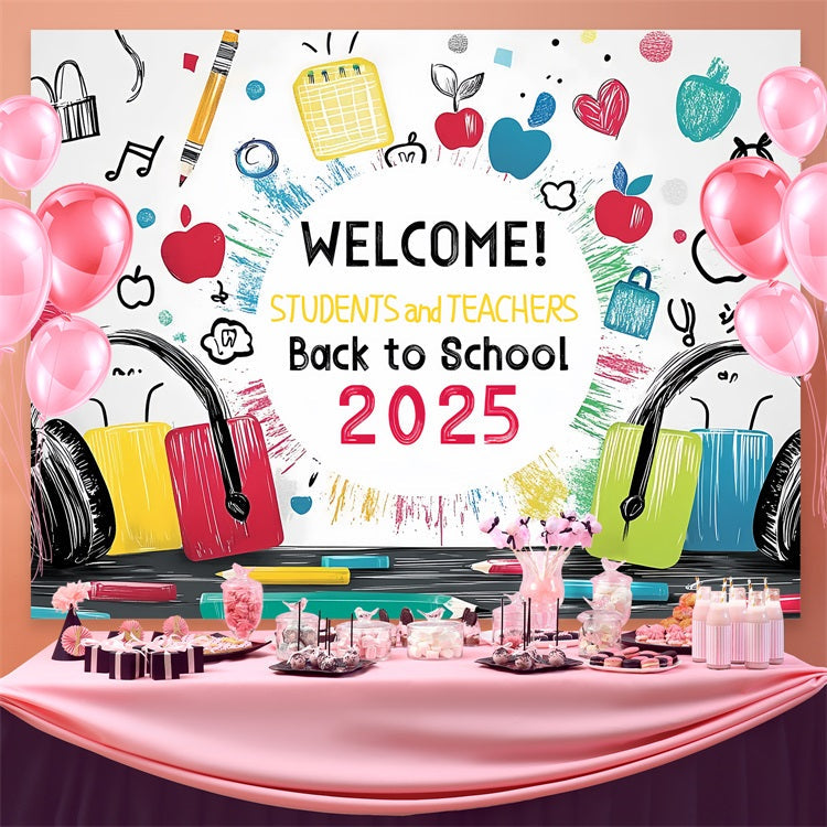 Toile de fond Rentrée des Classes Fournitures Scolaires Artistiques et Vibrantes CSH3-60