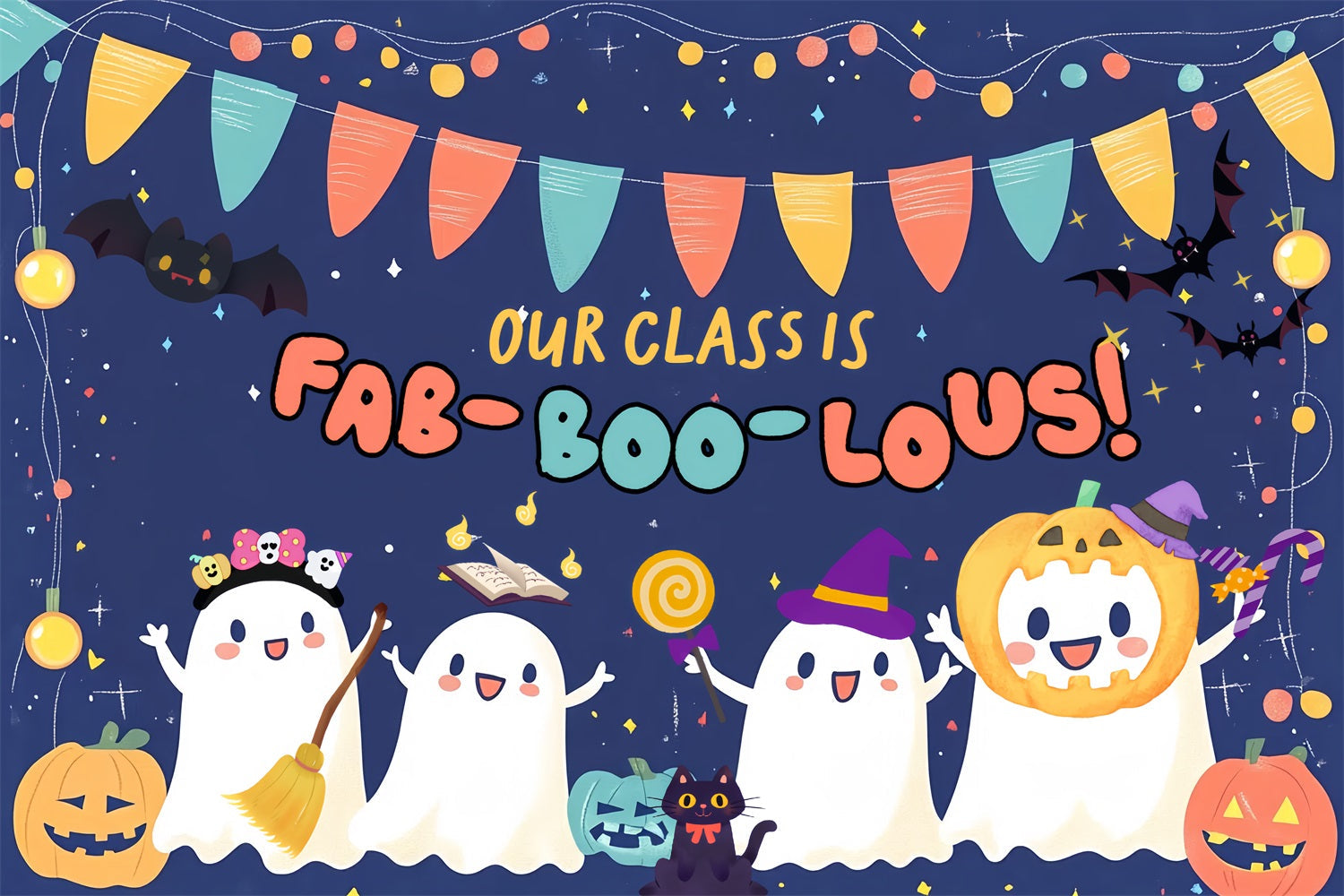 Toile de fond Rentrée des Classes Salle de Classe Halloween Mignonne CSH3-68