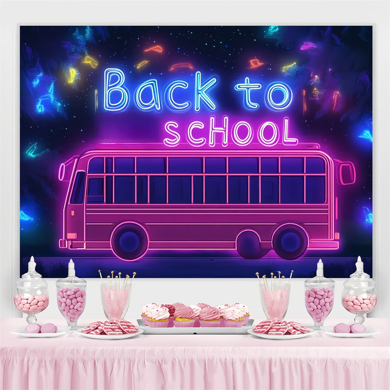 Toile de fond Rentrée des Classes Bus Scolaire Néon Électrique CSH3-85