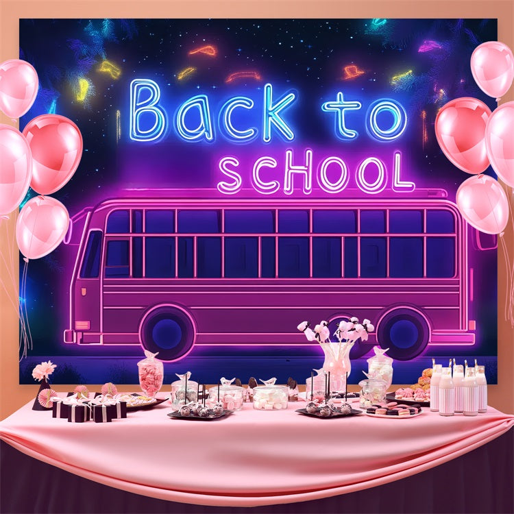Toile de fond Rentrée des Classes Bus Scolaire Néon Électrique CSH3-85