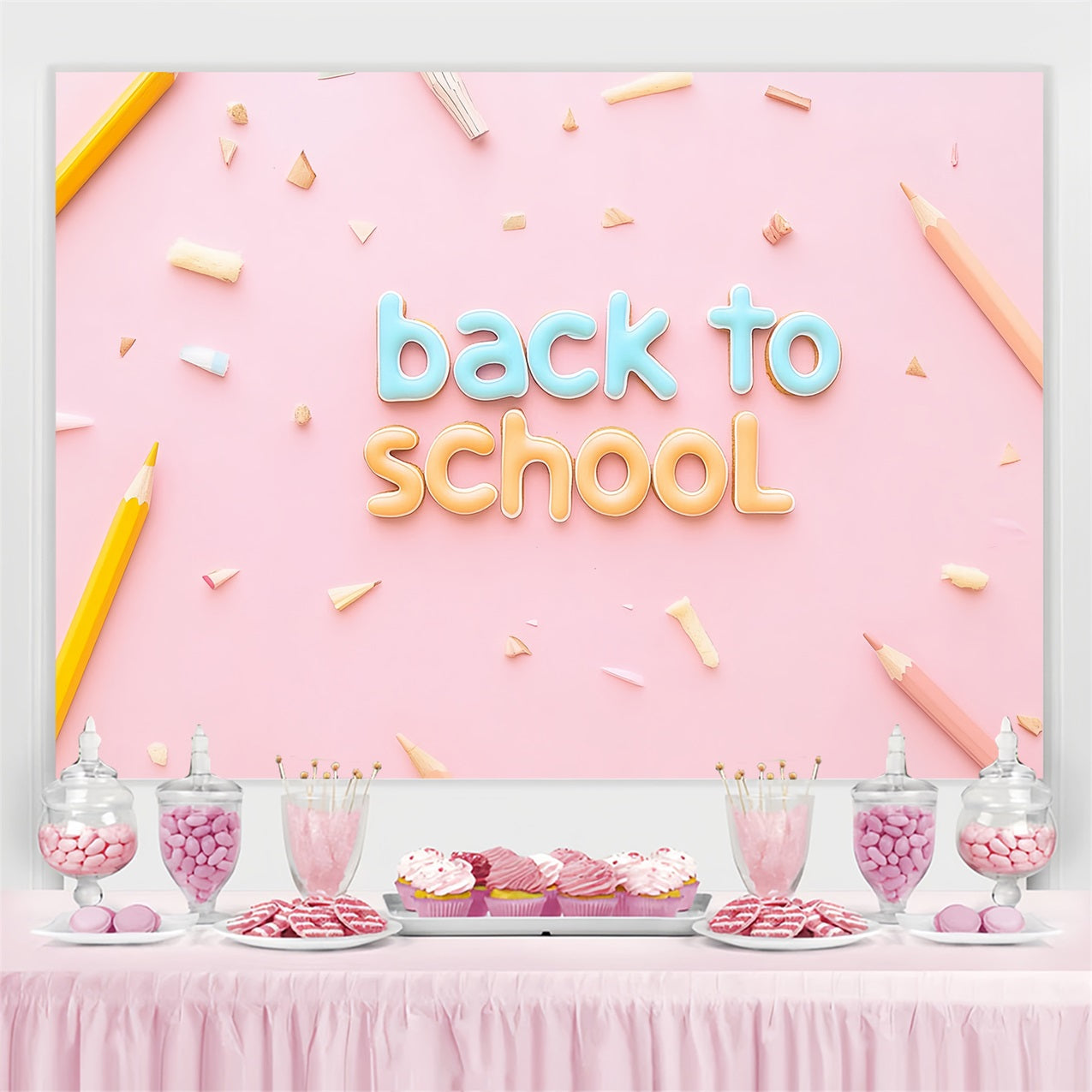 Toile de fond Rentrée des Classes Crayon Minimaliste Rose CSH3-86