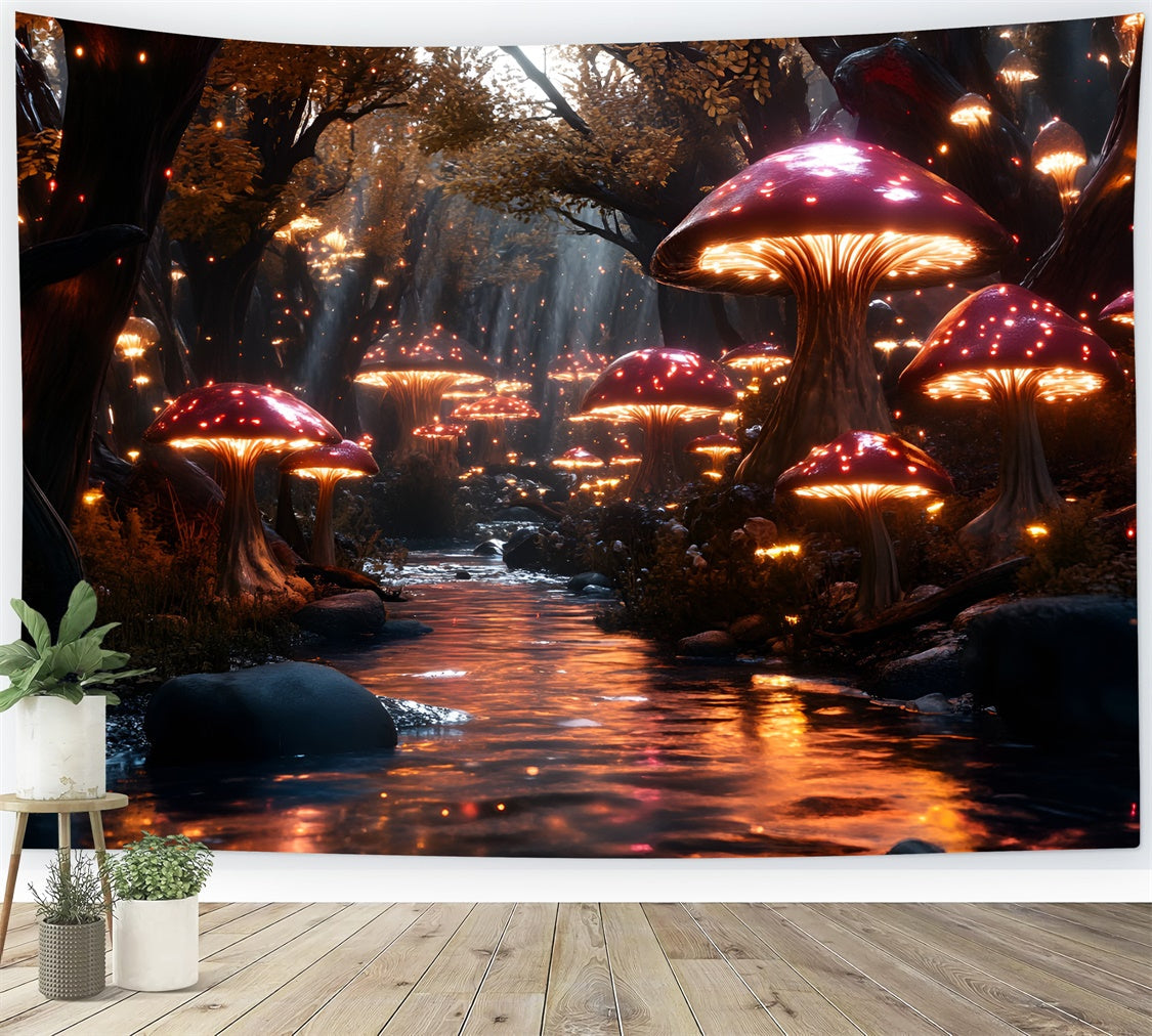 Toile de fond Conte de Fées Forêt Ruisseau Magique Champignons CSH4-109