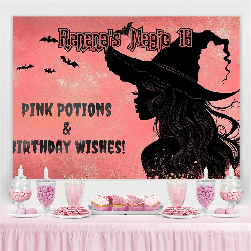 Toile de fond Anniversaire Personnalisable Chapeau de Sorcière Rose CSH4-22