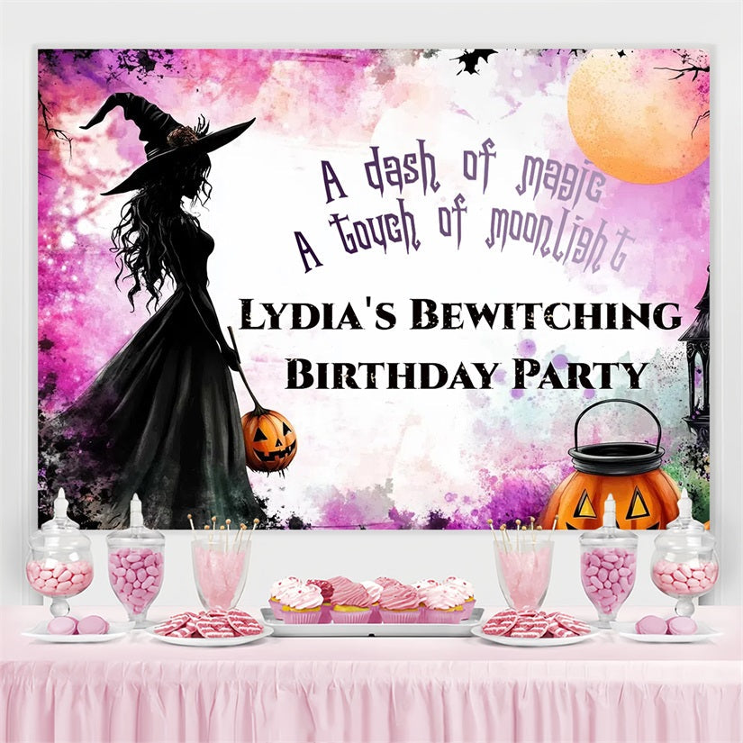 Toile de fond Anniversaire Personnalisable Sorcière Anniversaire Halloween Clair de Lune CSH4-24