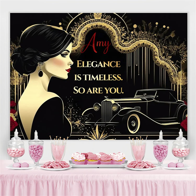 Toile de fond Anniversaire Personnalisée Glamour Vintage Noir Or CSH4-27
